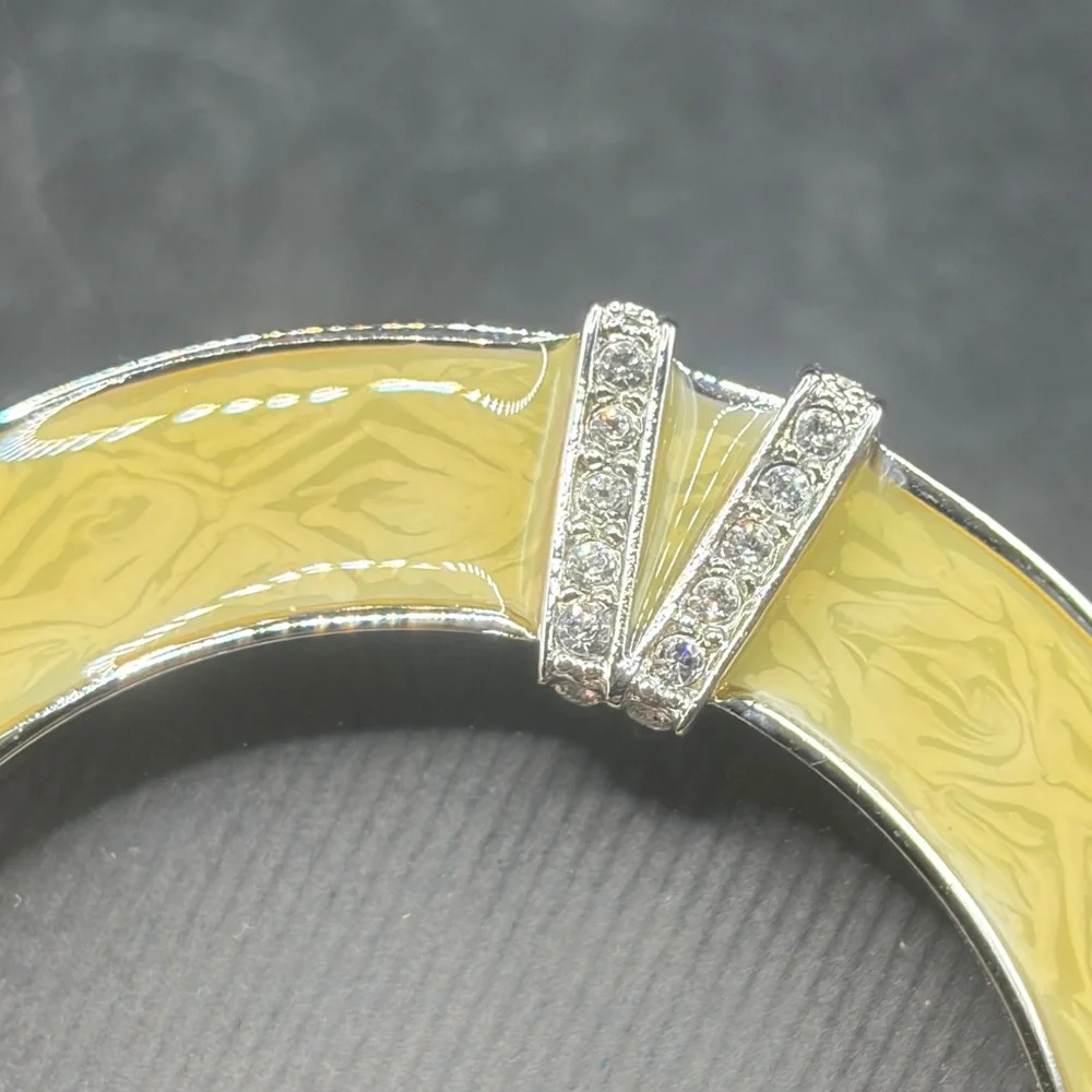 Weingeroff Vintage Handcrafted Round Yellow Enamel & Crystal Picture Frame Decor